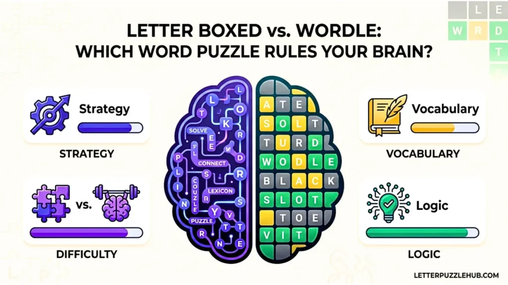 Letter Boxed vs Wordle: Which Word Game Is Harder? Wordle vs Letter Boxed — both are NYT word games, but they test completely different skills. Here's an honest comparison to help you decide which one is the real brain workout.